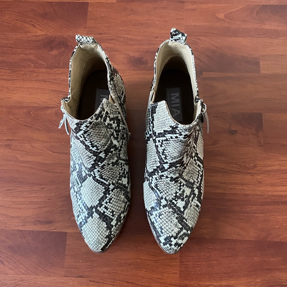Faux snake print booties